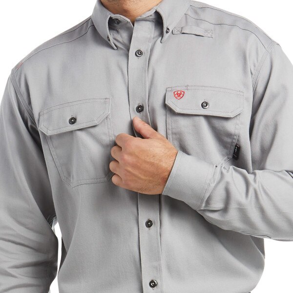 Ariat FR Solid Button Down Work Shirt in Silver Fox
